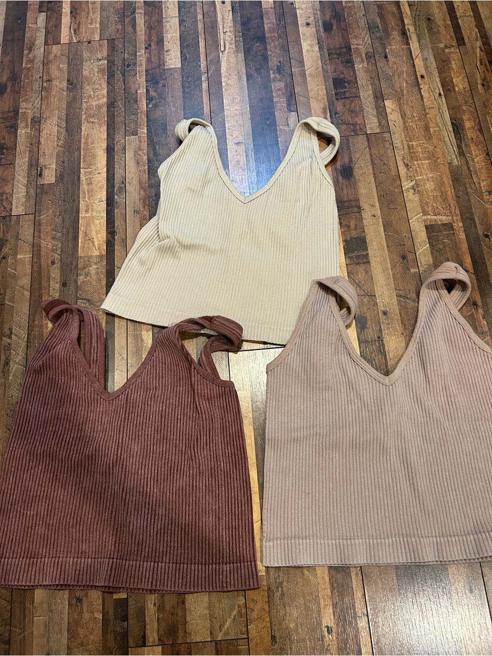 Ribbed V-Neck Tank Top - Taupe, Cream & Mauve